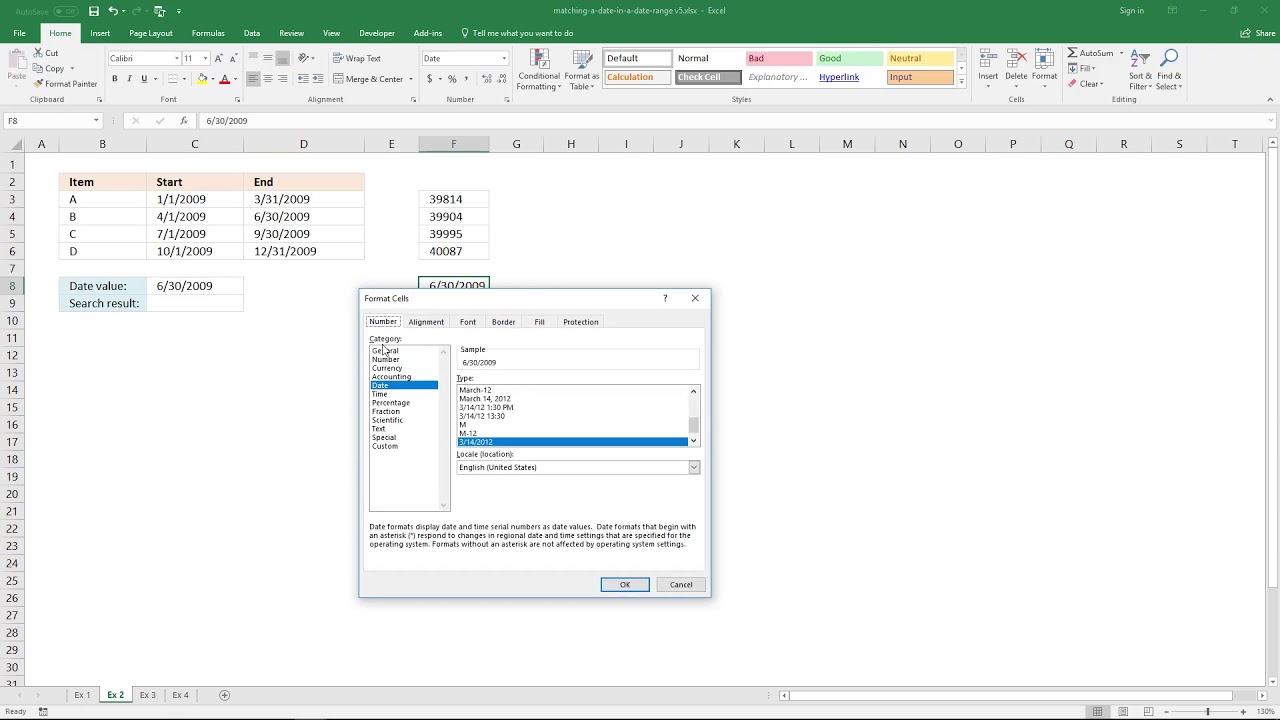 Match a date when a date range is entered in two cells