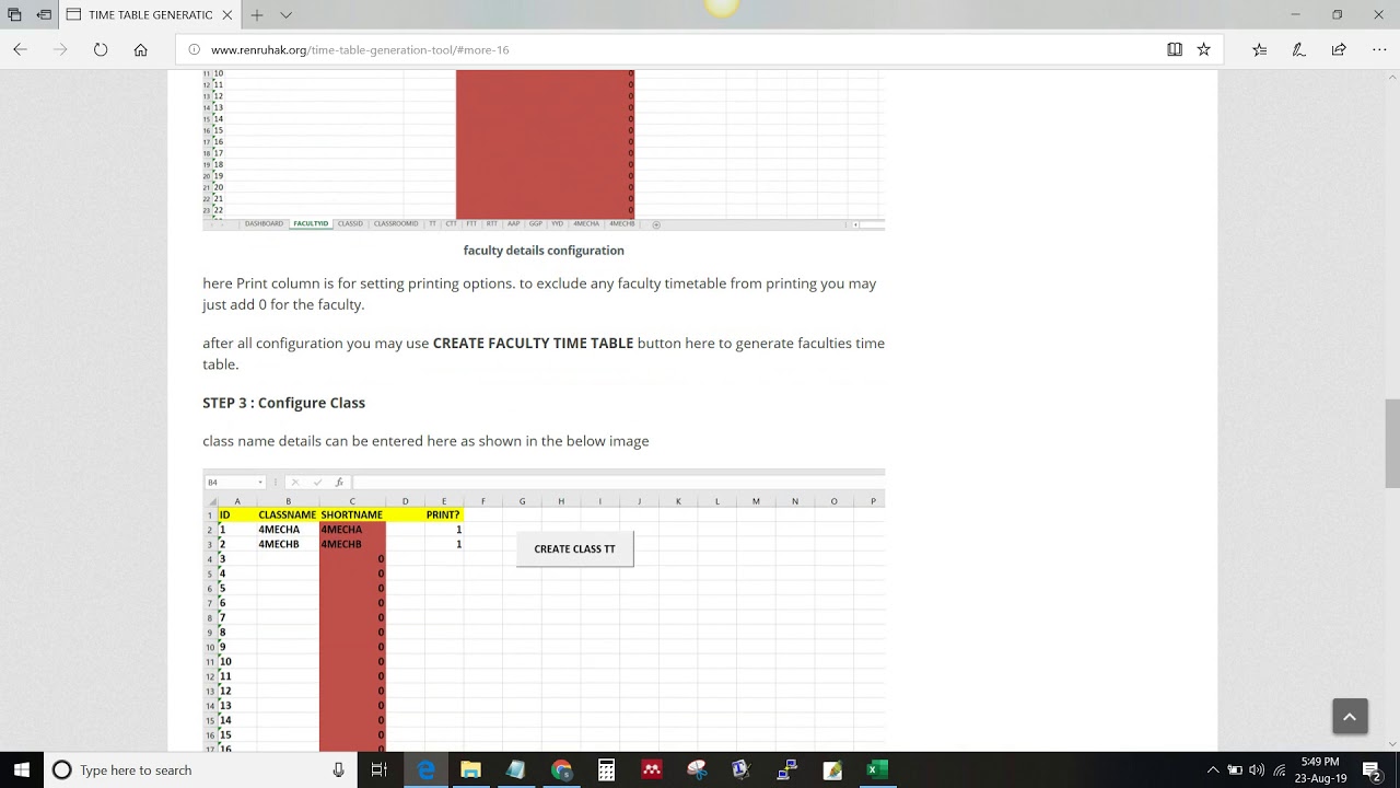 Time Table Generation Tool [Excel]