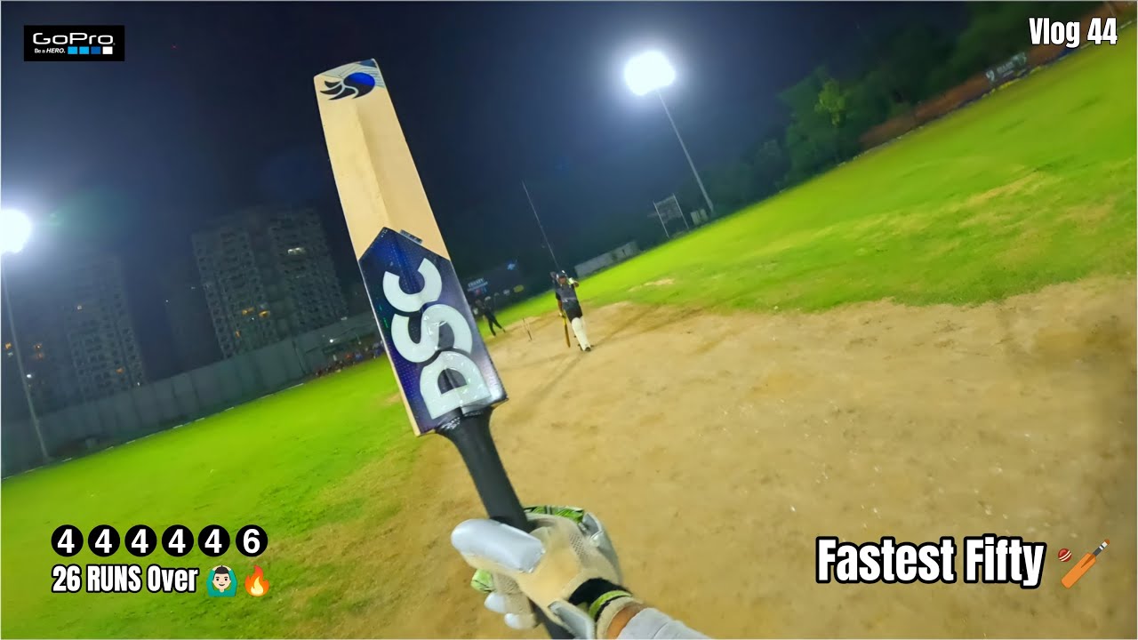 4 4 4 4 4 6🏏 | Ek over m 26 runs🔥 | Record Fastest Fifty 🙆‍♂️| GoPro POV Batting | 4k Vlog