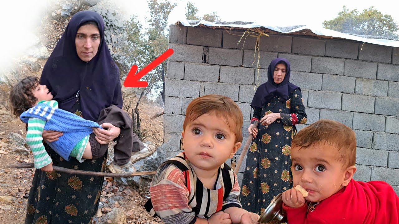 Brave mother and twins: Resisting rain and hardship! 🌧️🏞️💪