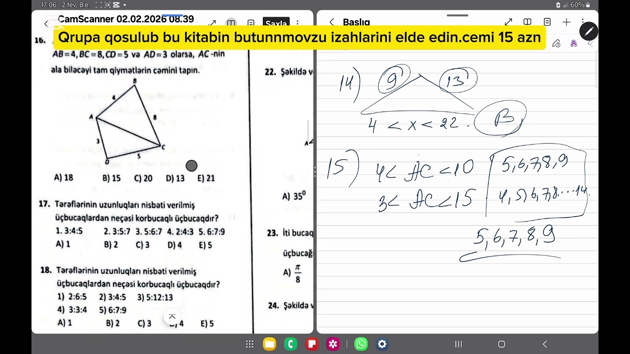Miqe Giris .Riyaziyyat.Ucbucaqlar.[1-100]  0507833315