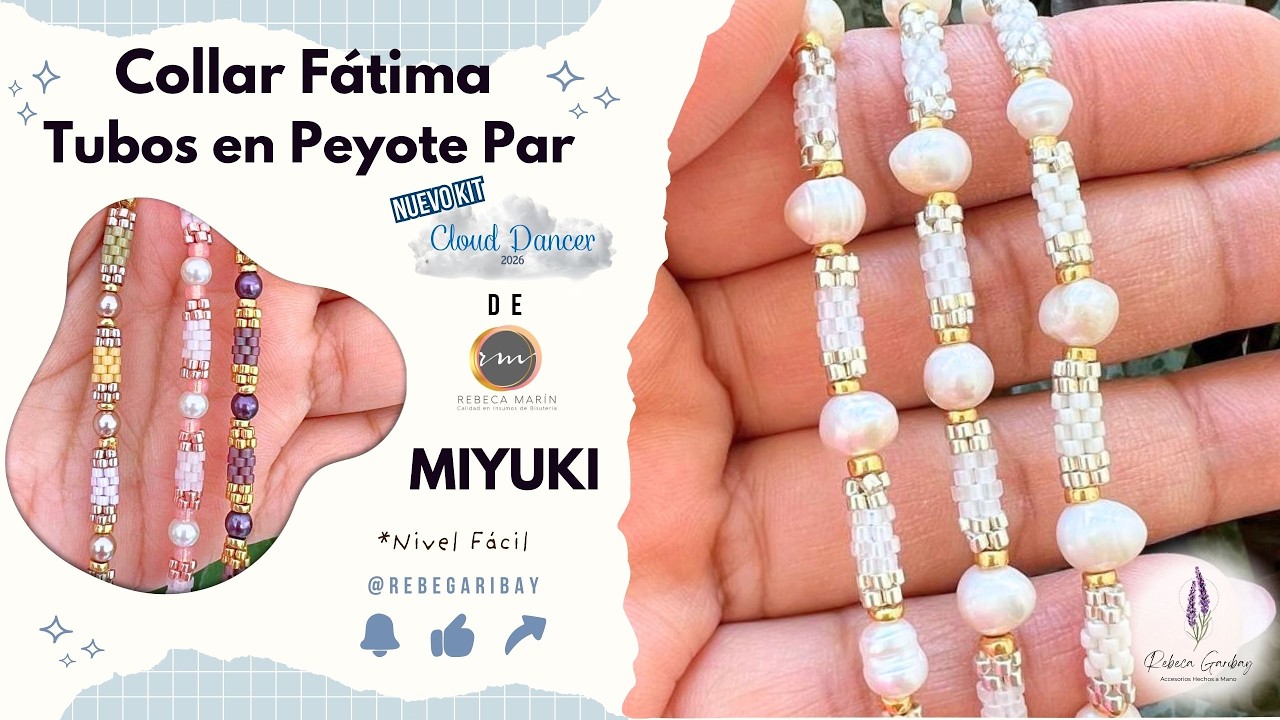 ✨Collar Fátima ✨ miyuki peyote par con perlas de río naturales💜 nivel fácil 