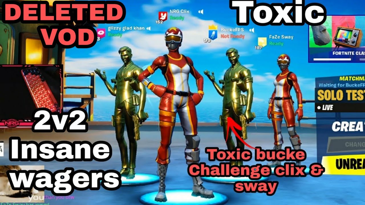 FAZE SWAY& CLIX Full tryhard after being challenged by Buckefps & Khanada  2v2 wagers (Deleted VOD)