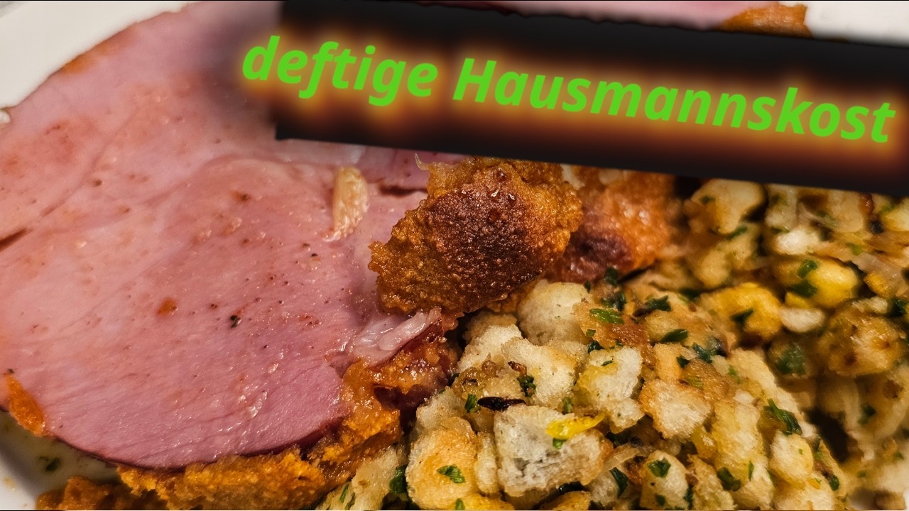 Selchroller aus dem Ofen mit Senfkruste | rustikale Hausmannskost mit Knödelwürfeln