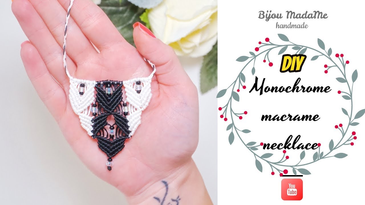 DIY easy monochrome macrame necklace | Easy macrame necklace tutorial | DIY macrame jewelry