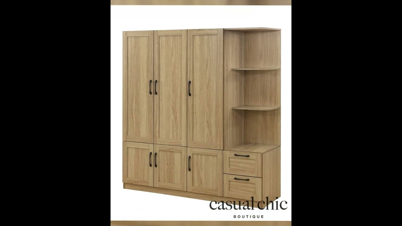 3 Door Storage Wardrobe For Dedroom With Shelves And 2 Drawers, Side Storage Shelves by Couch.com