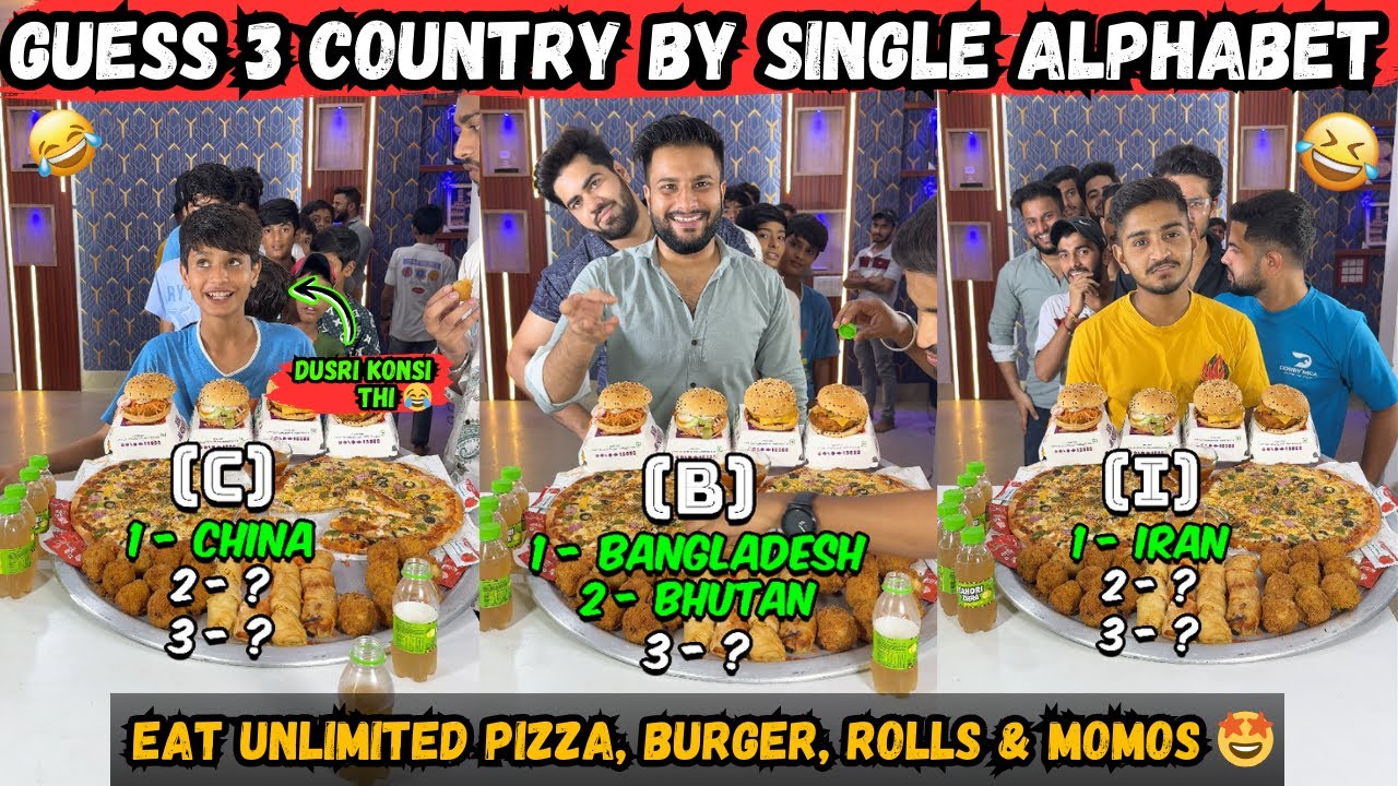 Guess 3 Country By Single Alphabet 😱🤯 And Eat Unlimited Pizza, Burger, Rolls 🤩| #guesschallenge