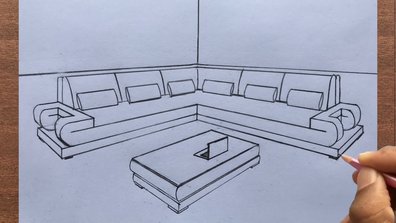 How to Draw a Sofa Set in 2 Point Perspective Step by Step
