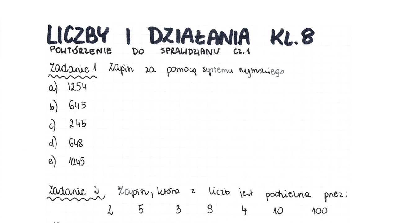 Liczby i działania - klasa 8 - GWO - Matematyka z plusem - sprawdzian - pdf w opisie
