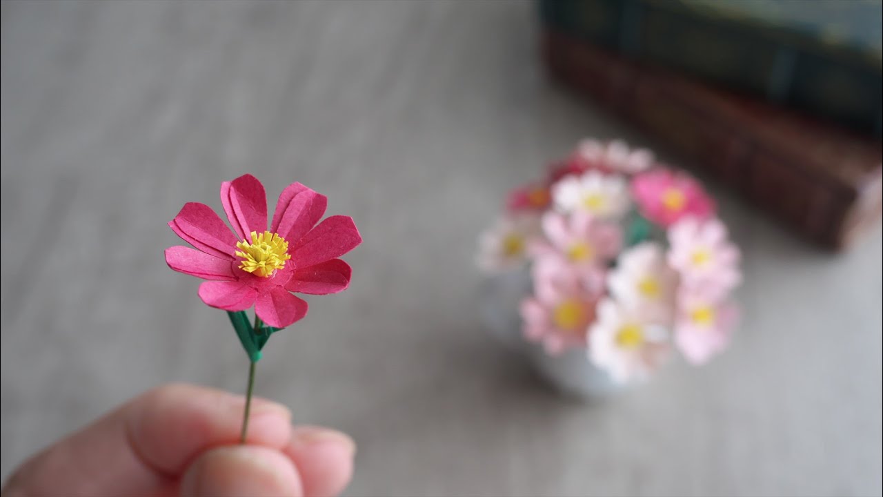 クラフトパンチで作る小さくて可愛いコスモスの花の作り方 - DIY How to Make Paper Cosmos Flowers: Small and Delicate