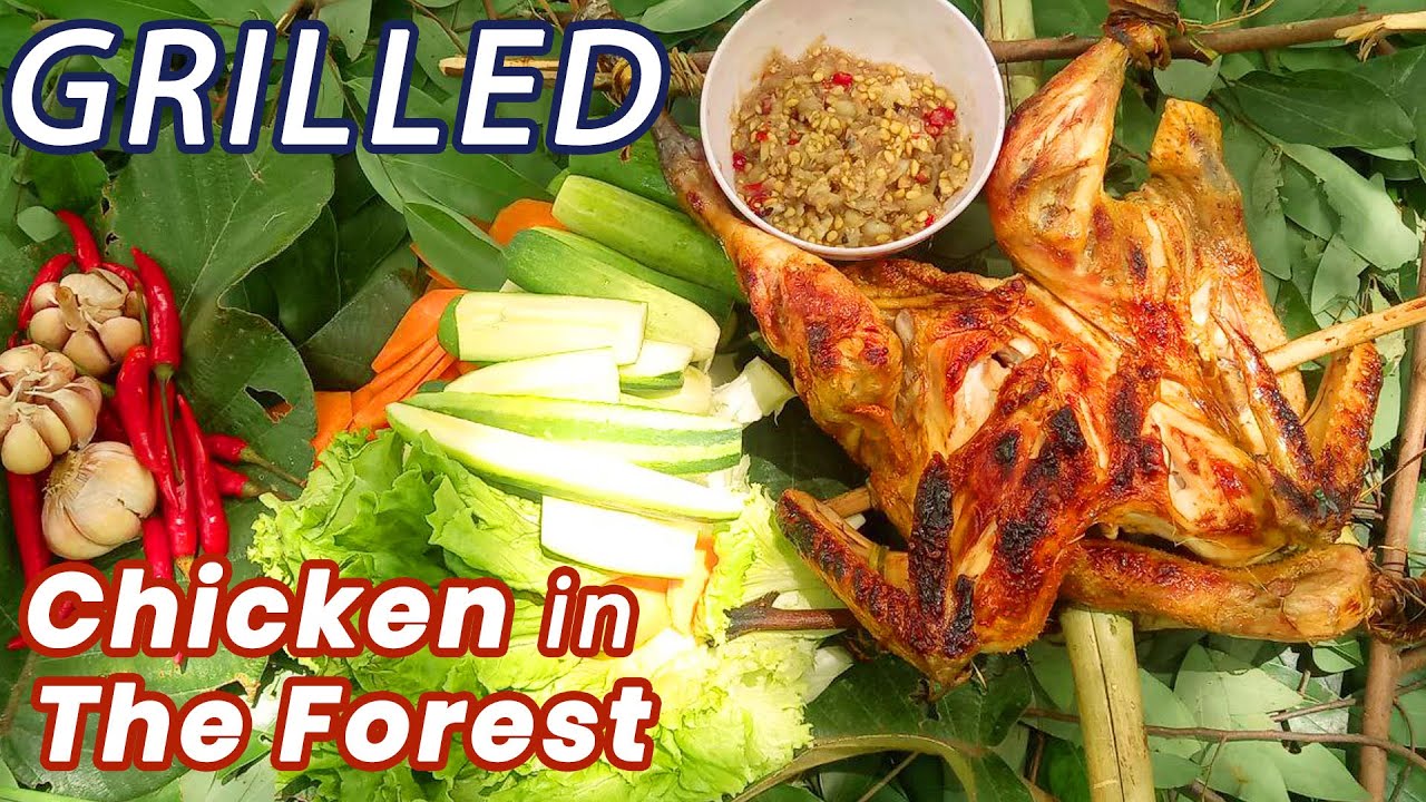 Survival technique Grilled Delicious Chicken in the forest