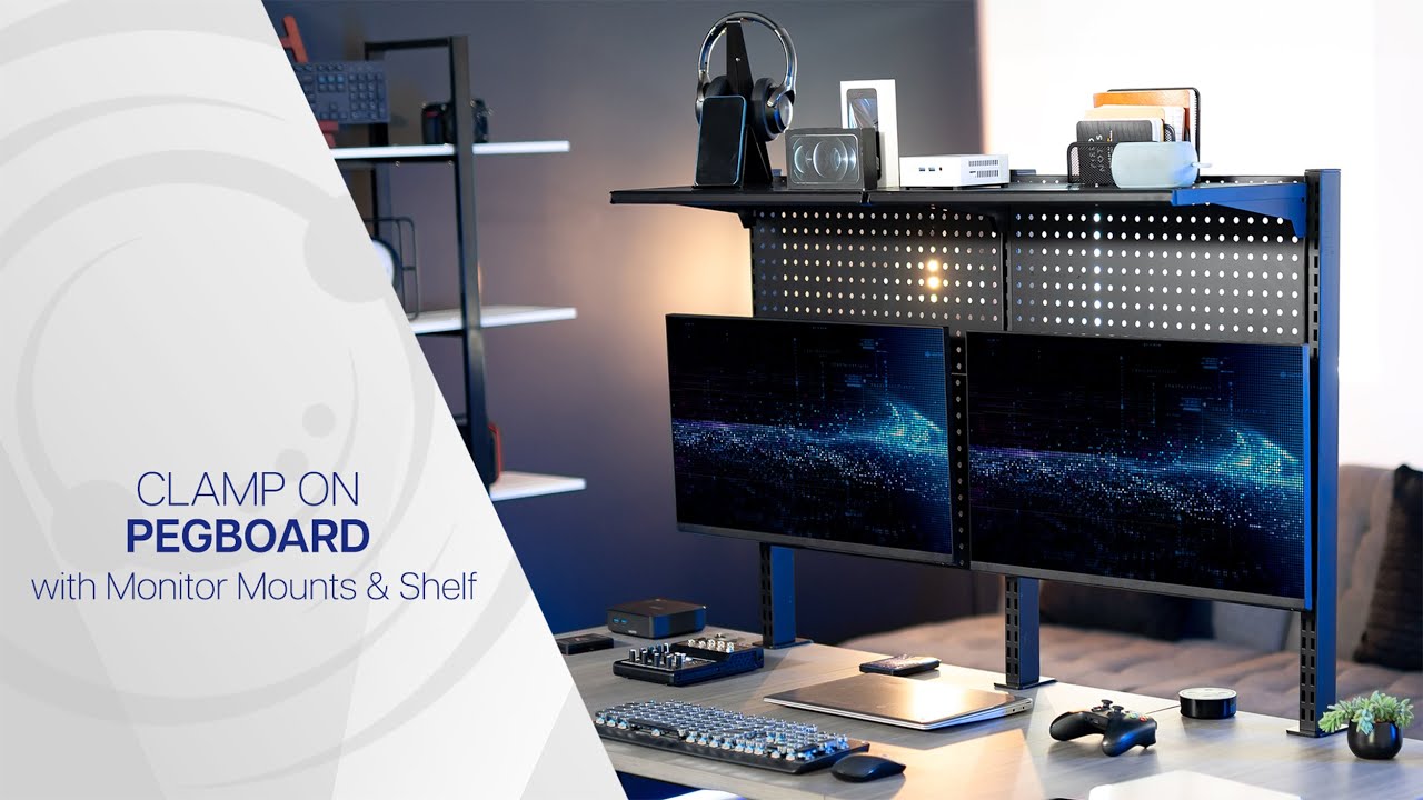 PP-DK48SB Clamp-on Pegboard with Monitor Mounts & Shelf by VIVO