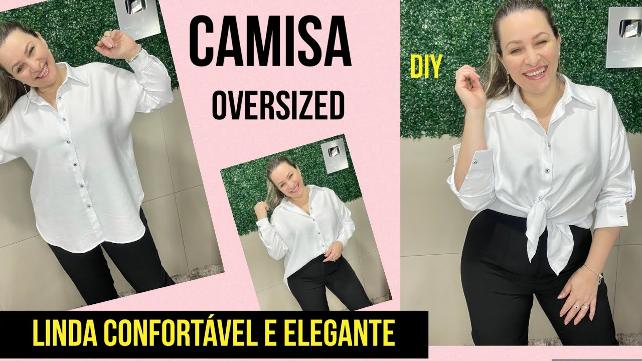 COSTURE CAMISA OVERSIZED QUE COMBINA COM TUDO, corte e costura sem molde #costurando #costura