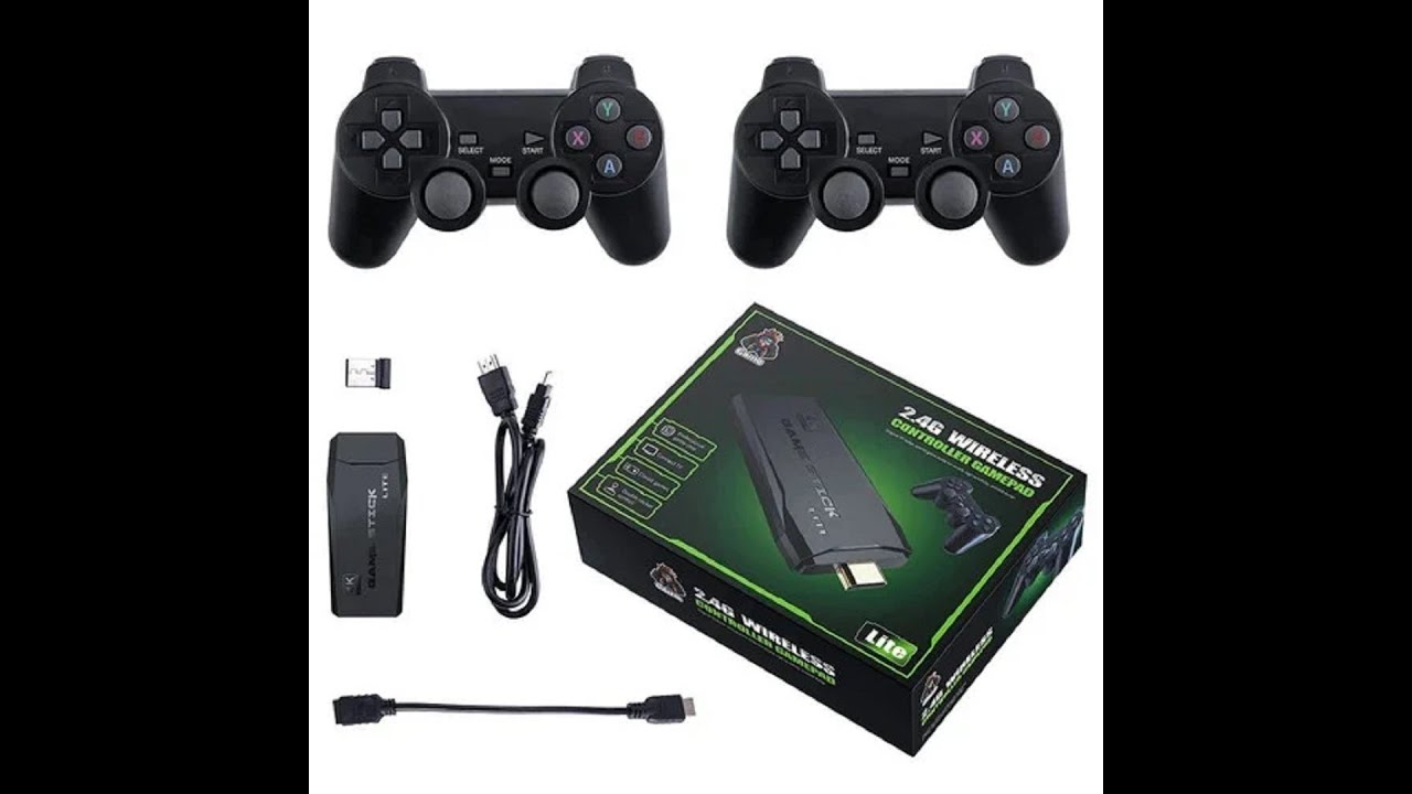 Consola jocuri retro, Game Stick lite 4K, 20000+, 2 controllere wireless, joystick, M8, negru
