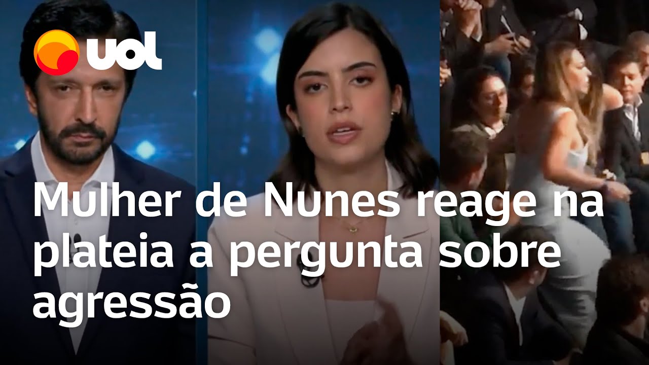 Tabata Amaral questiona Nunes sobre violência doméstica e esposa dele grita na plateia do debate