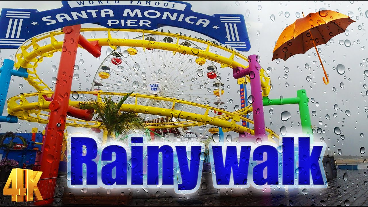 Full Rainy walk on the pier Santa Monica Ca in 4k
