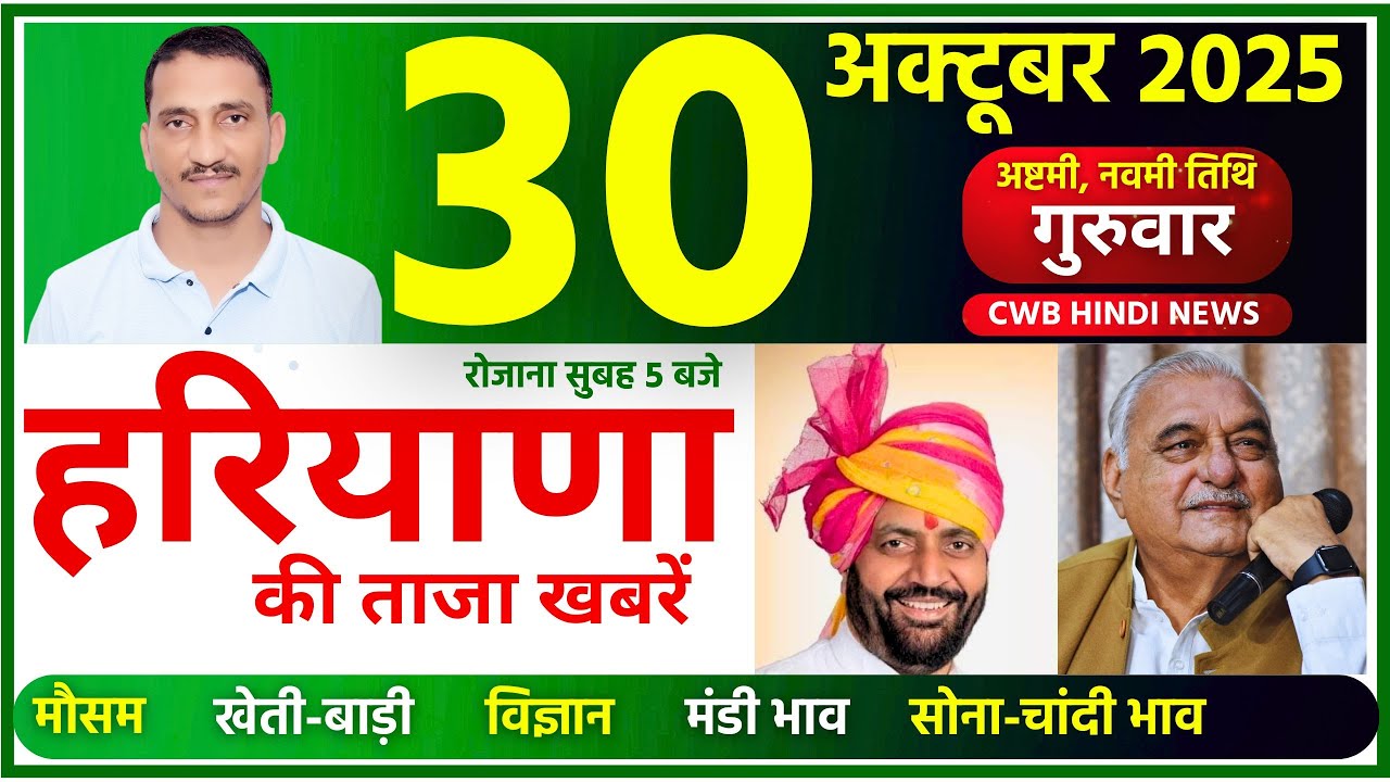30 October 2025 Haryana News || हरियाणा की ताजा खबरें || Haryana News || CWB Hindi News