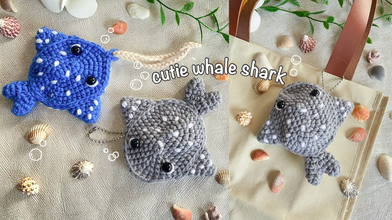 Crochet Whale Shark Pouch & Bag Charm 🐋 | Cute & Easy Ocean Animal No-Sew Tutorial 🐋