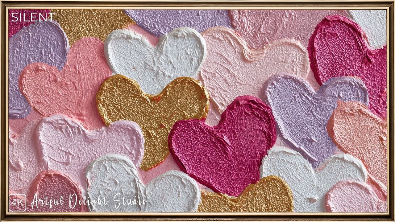 Cute Hearts | Frame TV Art 4K | TV Screensaver | Gold Frame | Silent