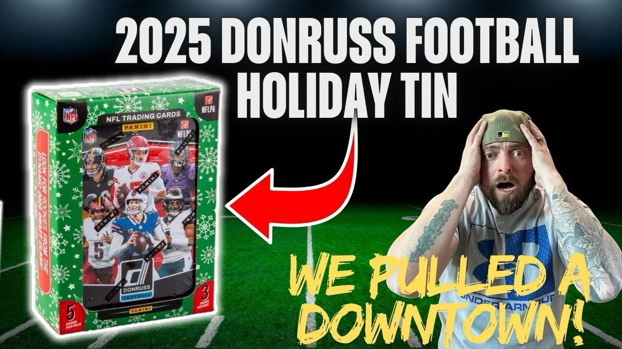 🚨1 IN 600 TINS! DOWNTOWN PULLED! 2025 DONRUSS FOOTBALL HOLIDAY TIN REVIEW! 😱 