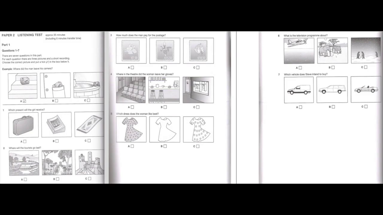 Listening B1, PET 7, Test 3, Part 1