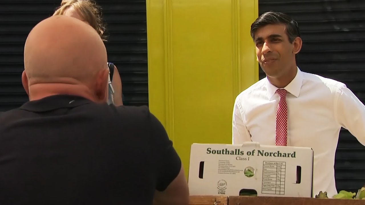 Chancellor Rishi Sunak visits outdoor market as businesses reopen following coronavirus lockdown
