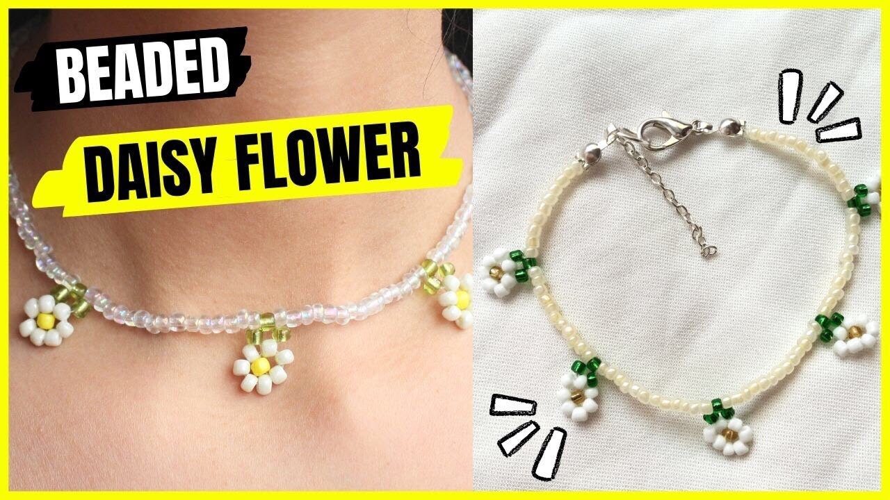 FLORES MARGARITA con MOSTACILLAS 🌼🌼🌼 / PULSERAS y COLLARES de flores con mostacillas