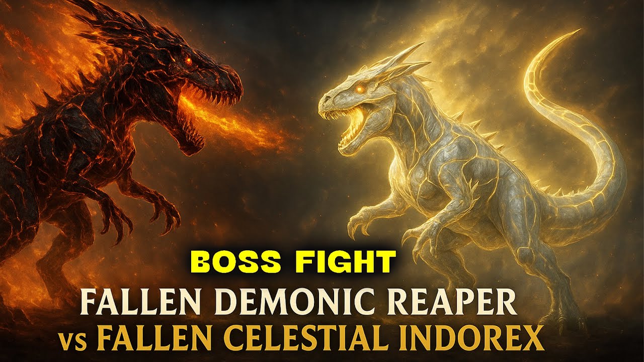 🔴Fallen demonic reaper vs Celestial indonomic rex Boss Fight ARK Primal Fear 