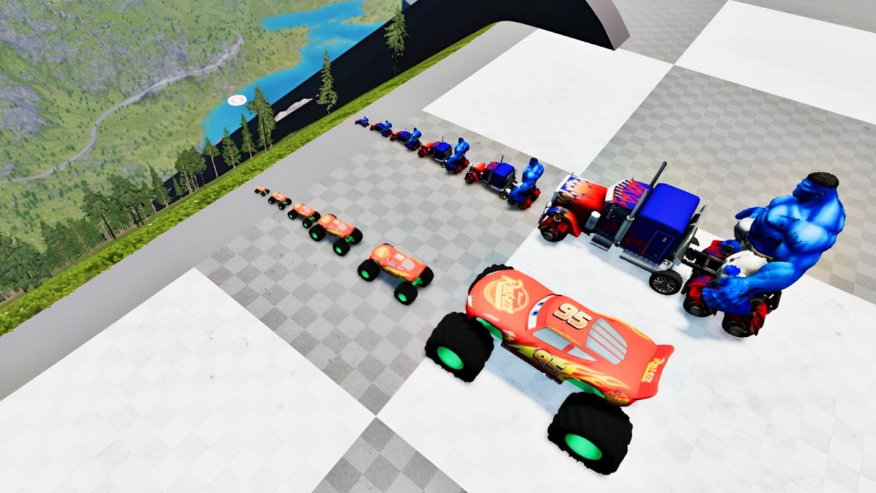 Big & Small McQueen Monster Truck vs Hulk Truck vs Extreme Drop Challenge | BeamNG.drive