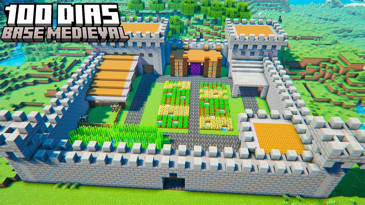 SOBREVIVI 100 DIAS CONSTRUINDO UMA BASE MEDIEVAL NO MINECRAFT HARDCORE