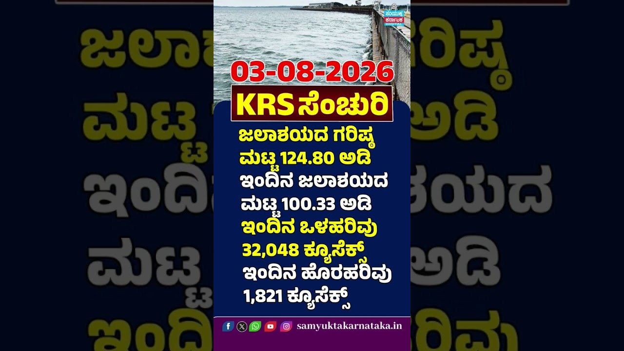 KRS ಸೆಂಚುರಿ! 100 ಅಡಿ ದಾಟಿದ ಜಲಾಶಯ |ಒಳಹರಿವು 32 ಸಾವಿರ ಕ್ಯೂಸೆಕ್ಸ್ |Samyukta Karnataka #news #kannadanews