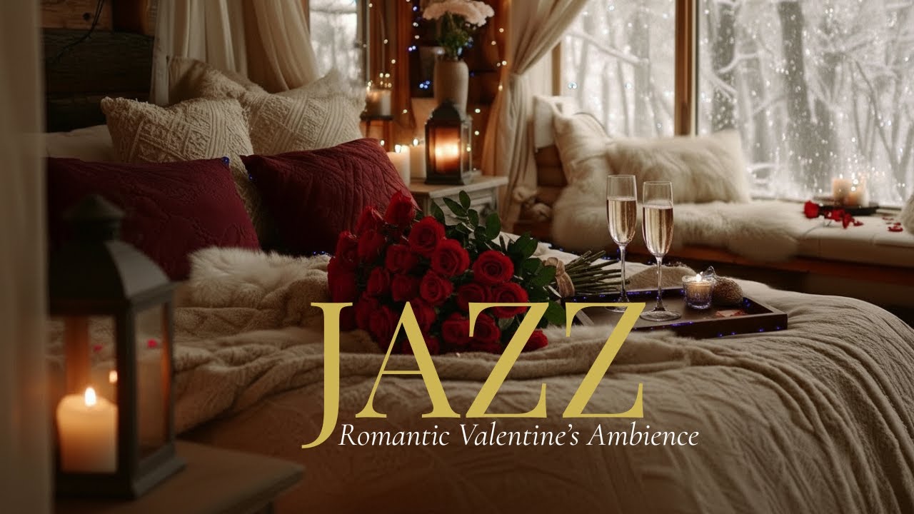 Romantic Valentine's Ambience 🌹 Instrumental Music - Elegant Jazz, Champagne & Snowy Window View.