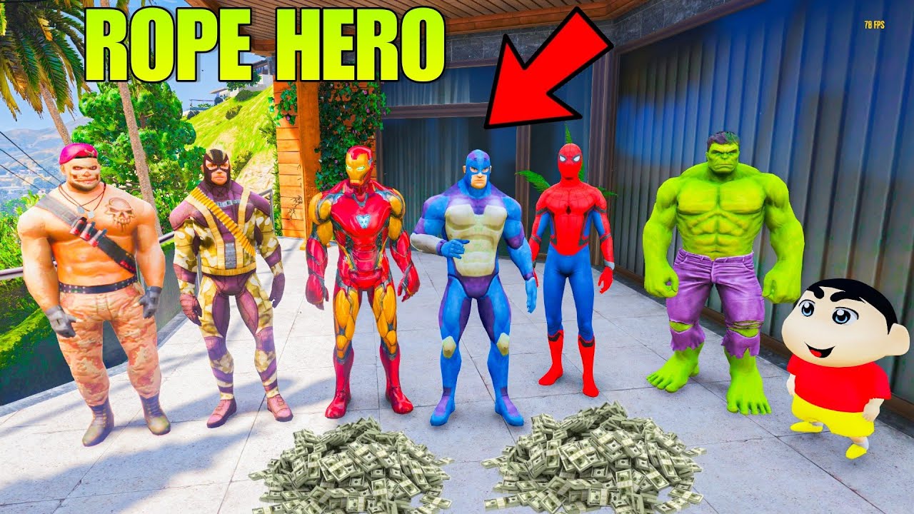 Rope Hero Playing Hide and Seek With Evil Rope Hero, Hulk And Tipson || Gta 5 Gameplay