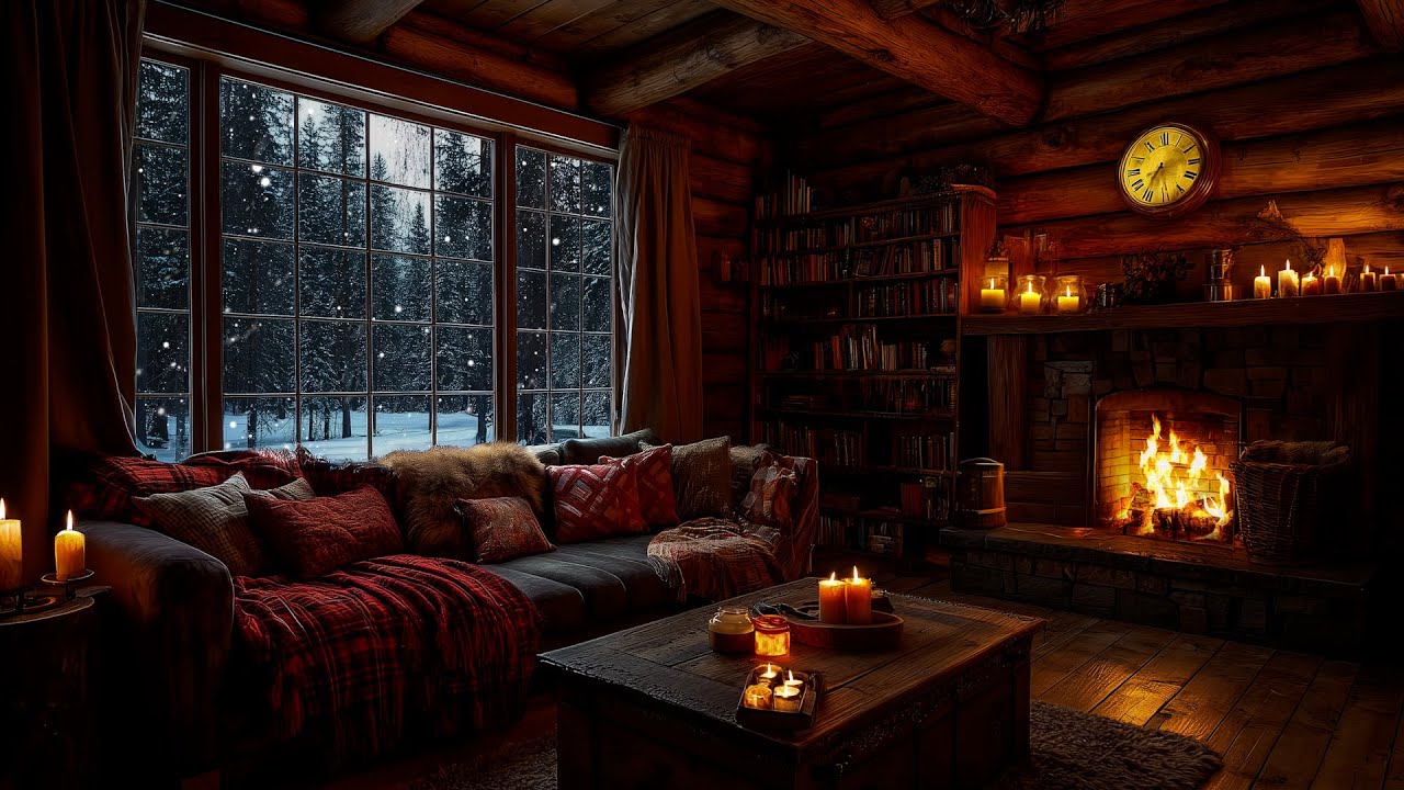Tranquil Winter Ambience - Relax with Gentle Piano and Fireplace Sounds for a Peaceful Cozy Night