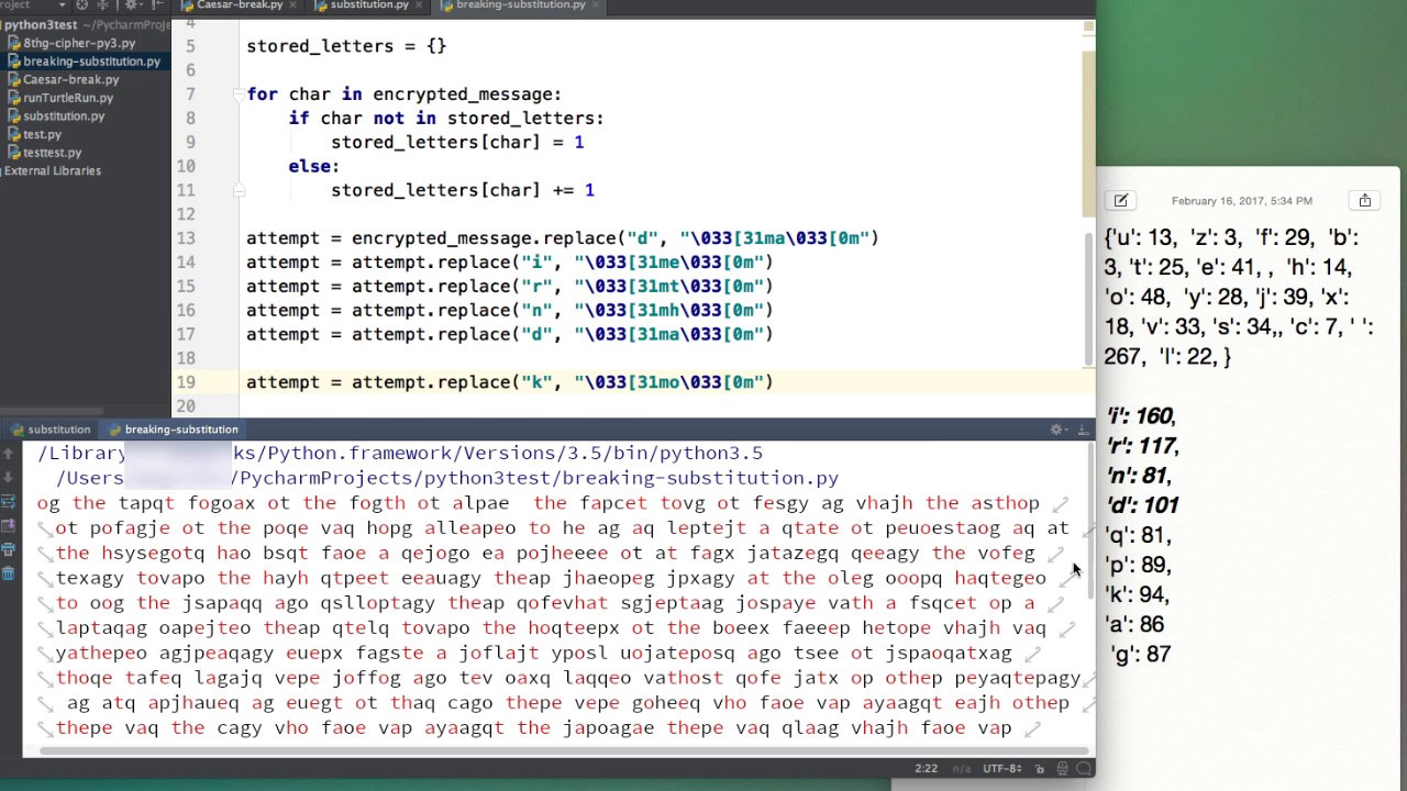 Python: Crack a Monoalphabetic Cipher, p2- Frequency Analysis