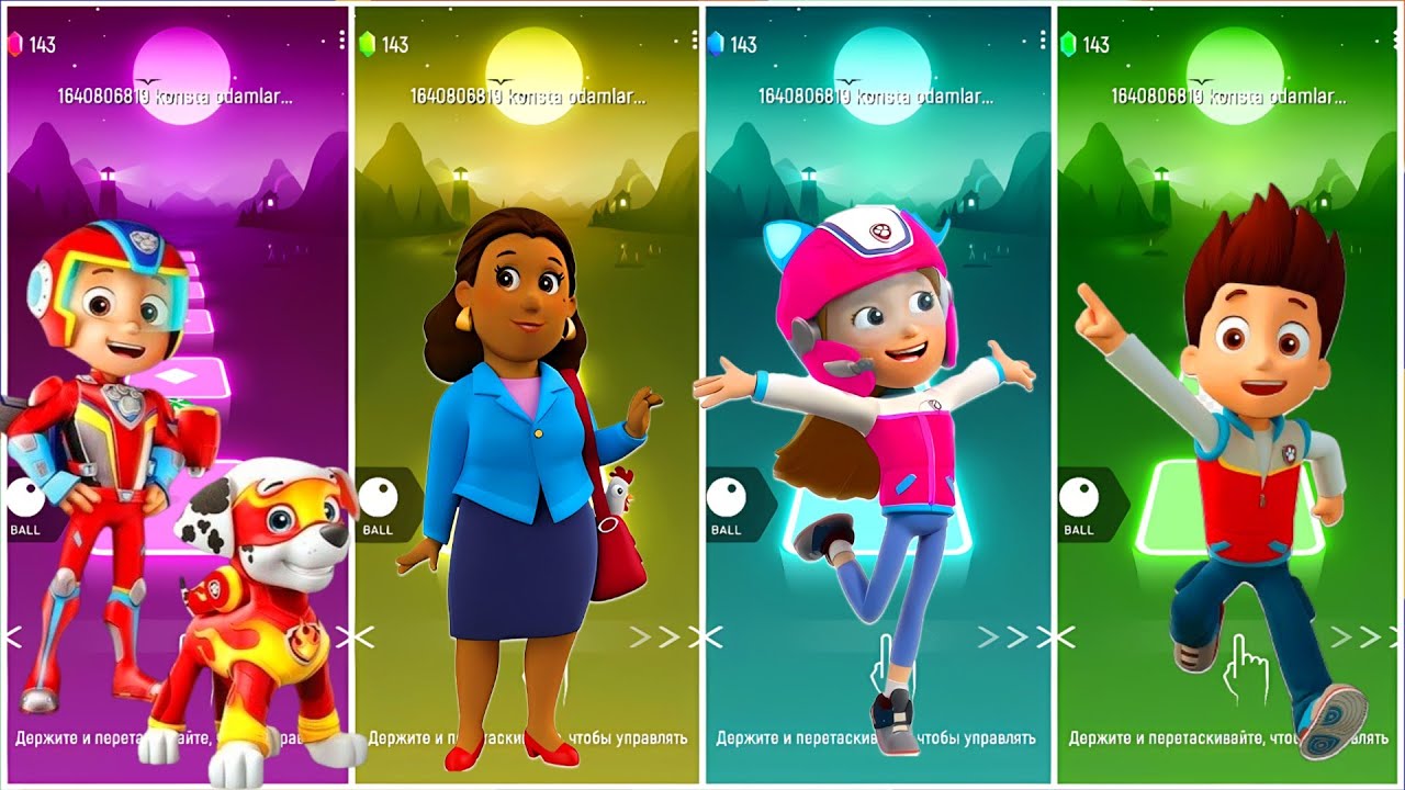 Paw Patrol Team-Marshall Vs Rocky vs Chase vs Rubble Tiles HopEDM Rush