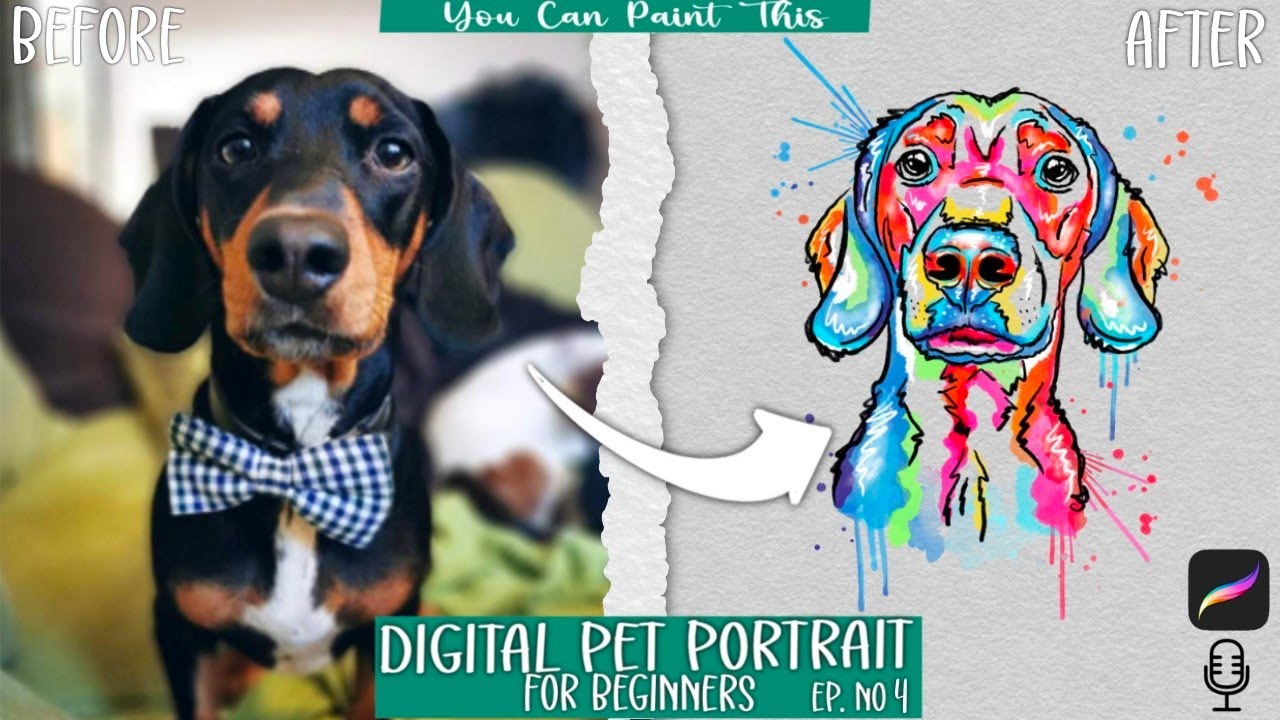 Как создать ЦИФРОВОЙ портрет питомца в PROCREATE | Урок для начинающих | Красочная акварельная со...