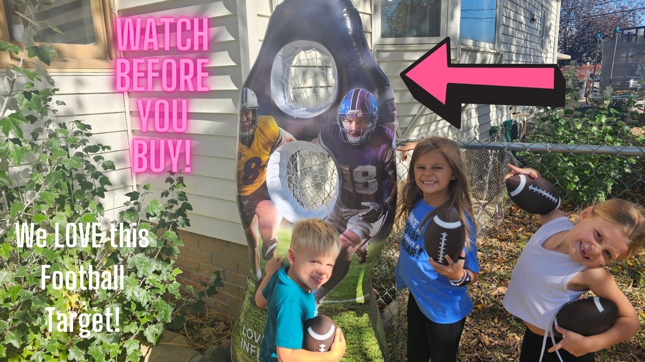 QPAU Dual-Hole Inflatable Football Target Life-Size Backyard Toss Game w/4 Balls Scoreboard & Pumps