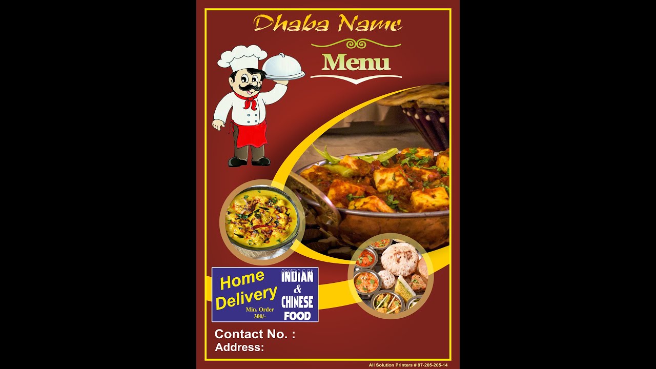 Menu card designing in corel draw sikhe hindi me, Flyer Design, Pamphlet design, social media design