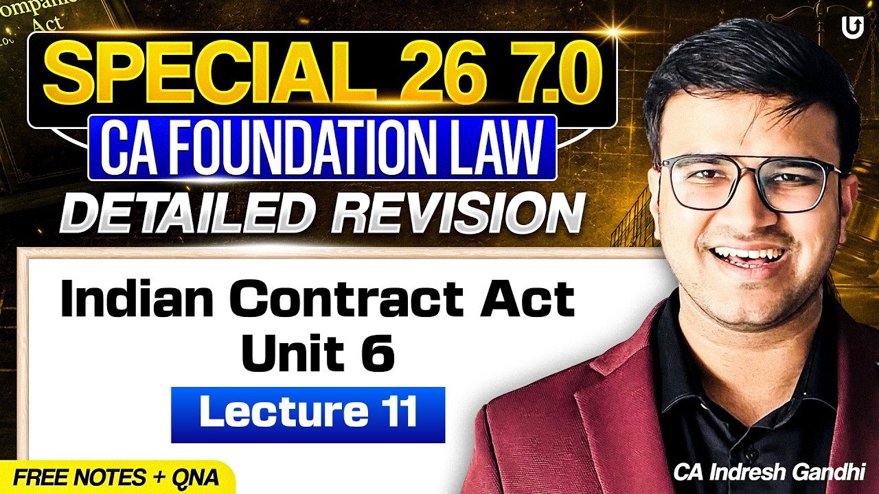 Indian Contract act Unit 6 CA Foundation Lawcrevision | Special 26 7.O | Indresh Gandhi ICAI