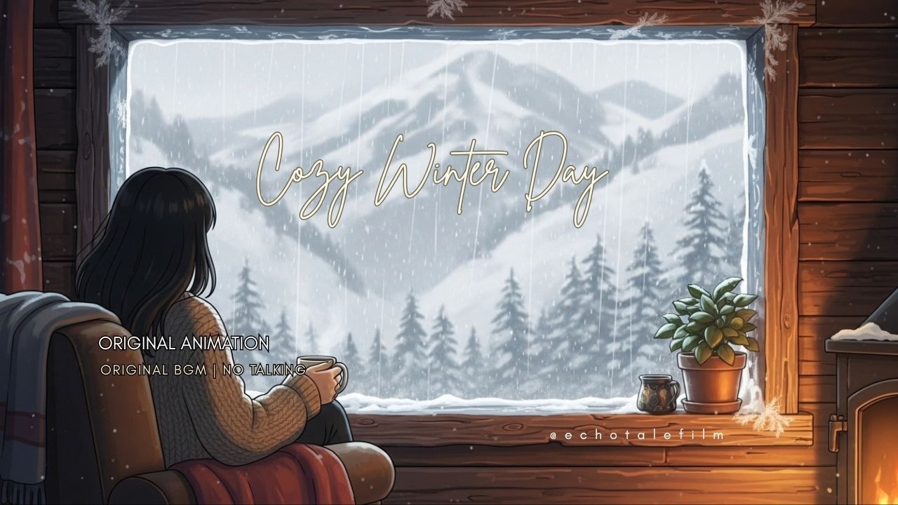 POV: You’re safe in a snowy cabin with a purring cat ❄️ [Original Animation] | @echotalefilm