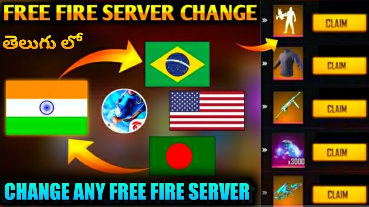 HOW TO CHANGE FREE FIRE SERVERS | FULL DETAILS IN TELUGU || INDONESIA, BRAZIL, ITALY, WHATEVER