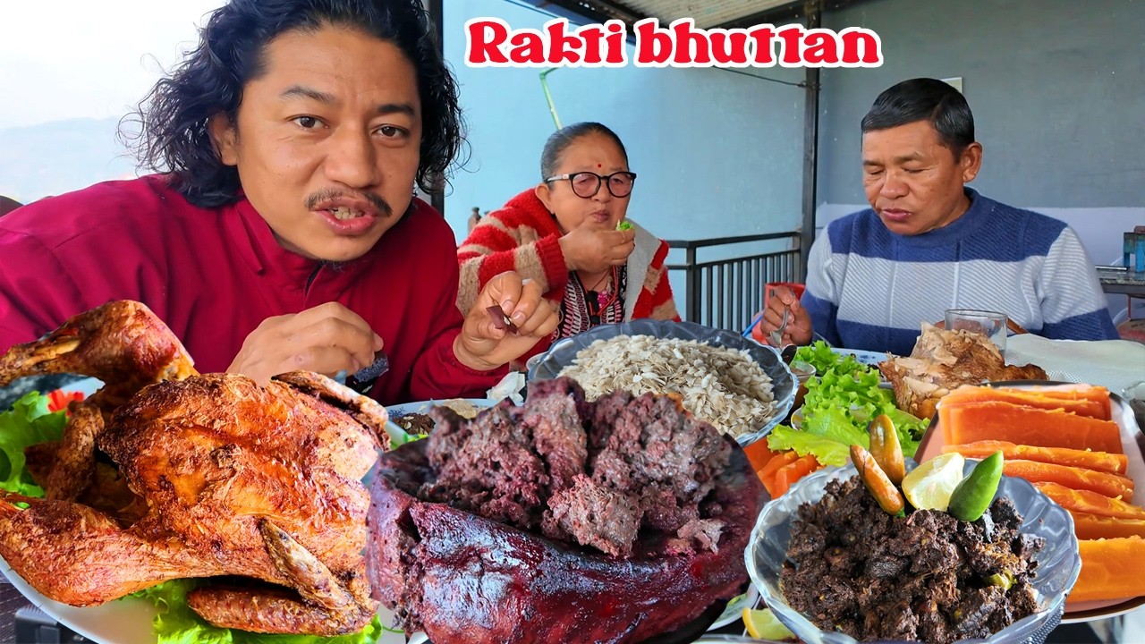 Rakti Bhutuwa Chiura, Whole chicken roast, Fresh fruits and salad