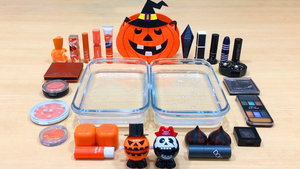 Black vs Orange! Helloween - Mixing Makeup Eyeshadow into Clear Slime | Satisfying Slime Videos #591