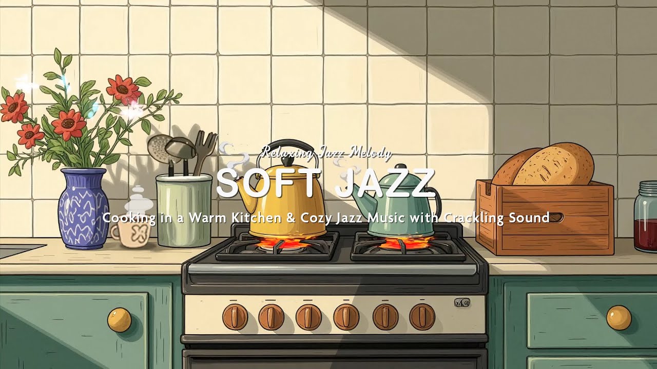 Soft Jazz ~ Cooking in a Warm Kitchen & Cozy Jazz Music with Crackling Sound for Peaceful Moments
