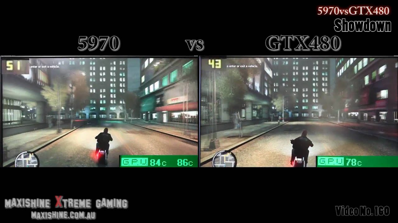 HD 5970 vs GTX 480 GTA4 Showdown Maxishine Video