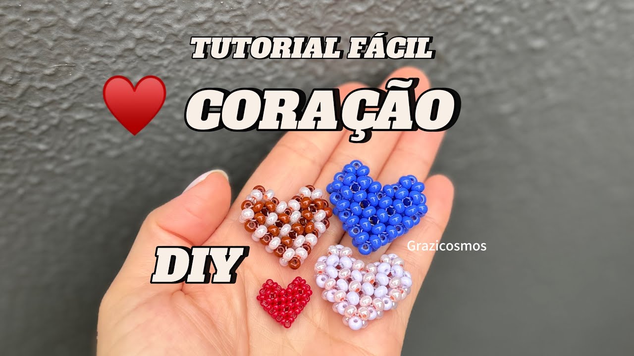 CORAÇÃO DE MIÇANGAS FÁCIL- DIY iniciantes - easy beaded heart #coração #diycrafts #beads