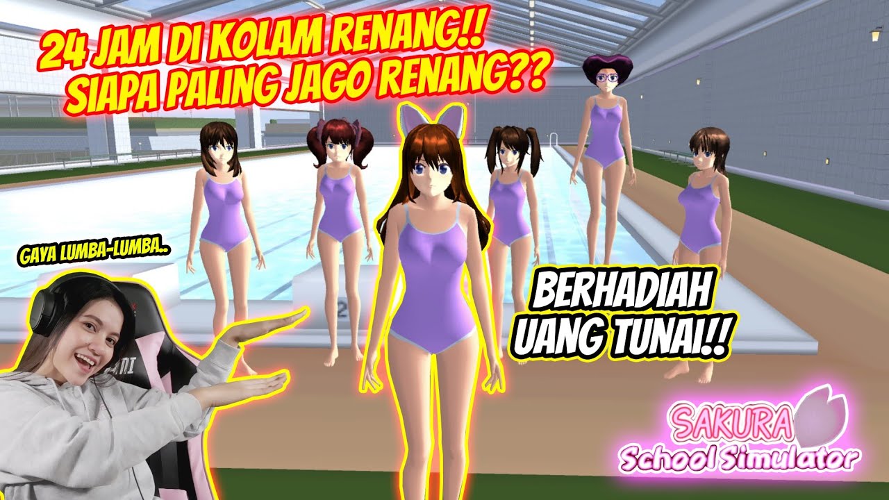 24 JAM DI POOL(KOLAM RENANG)|  PALING JAGO RENANG DAPET DUIT BANYAK!! SAKURA SCHOOL SIMULATOR-Part 8