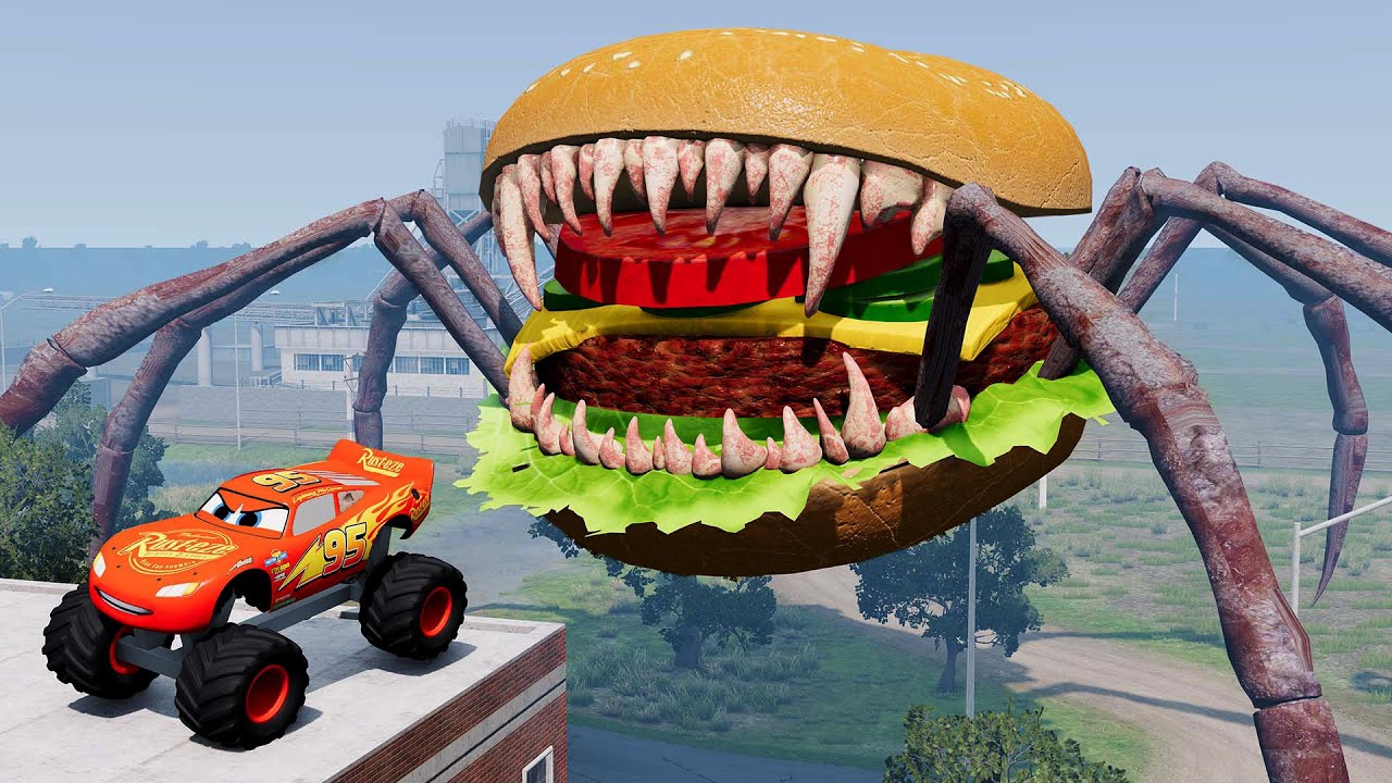 Epic escape from The Zombie Lightning McQueen Eater, Burger Eater, Car Eater |BeamNG.Drive