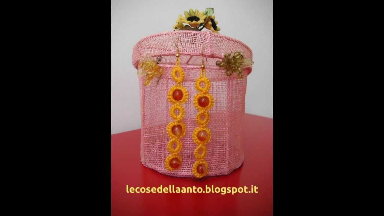 2' TUTORIAL ORECCHINI CERCHI CONTRARI PERLE CHIACCHIERINO AD AGO NEEDLE TATTING Frivolitè' фриволите
